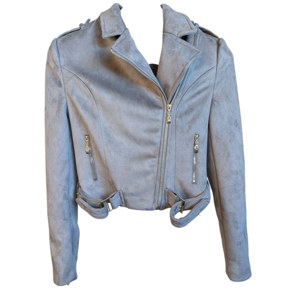 Romeo + Juliet Couture Gray Faux Suede Moto Jacket | Size Small